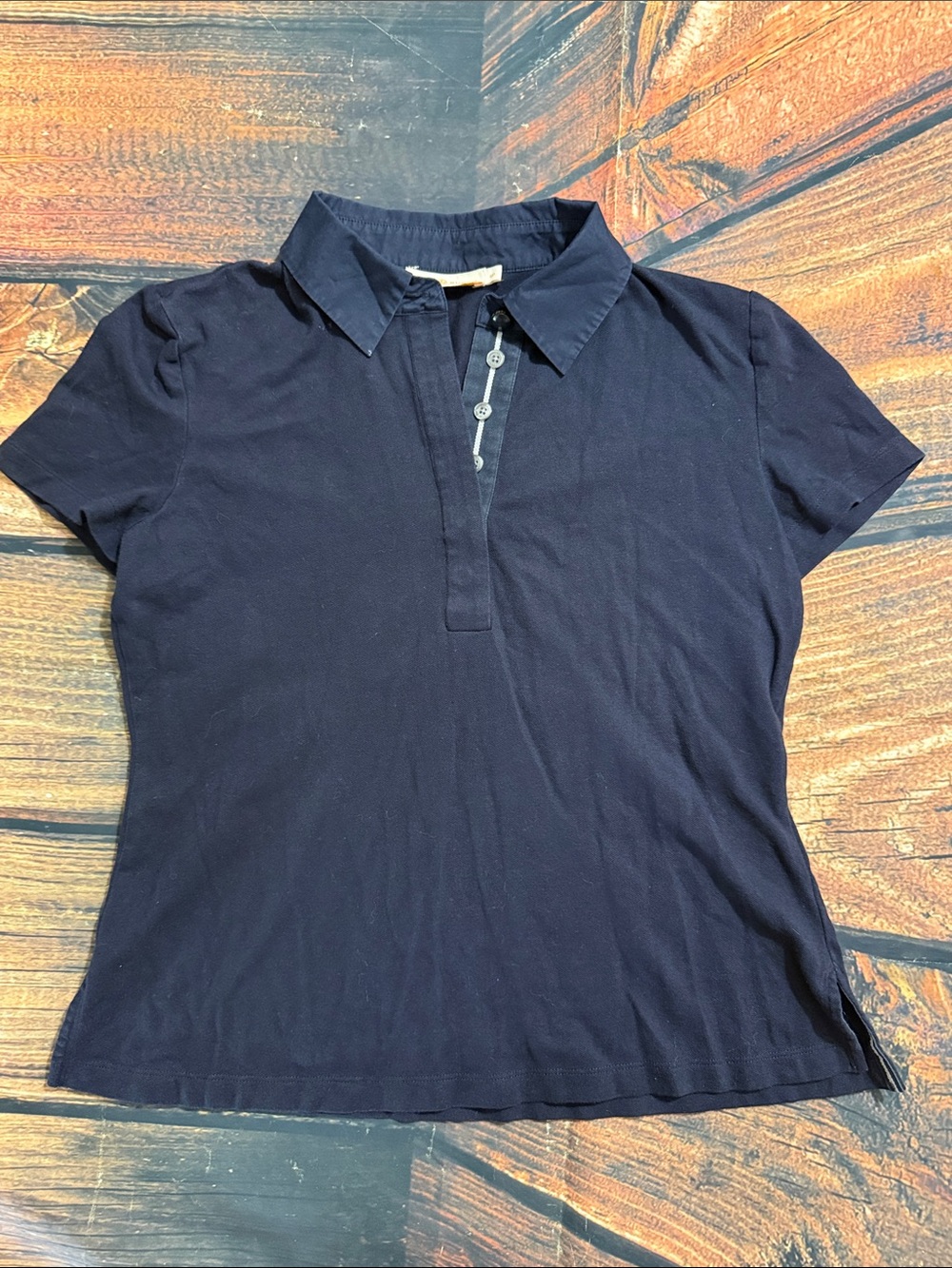 Tory Burch Navy Short-Sleeve Button-Down Polo